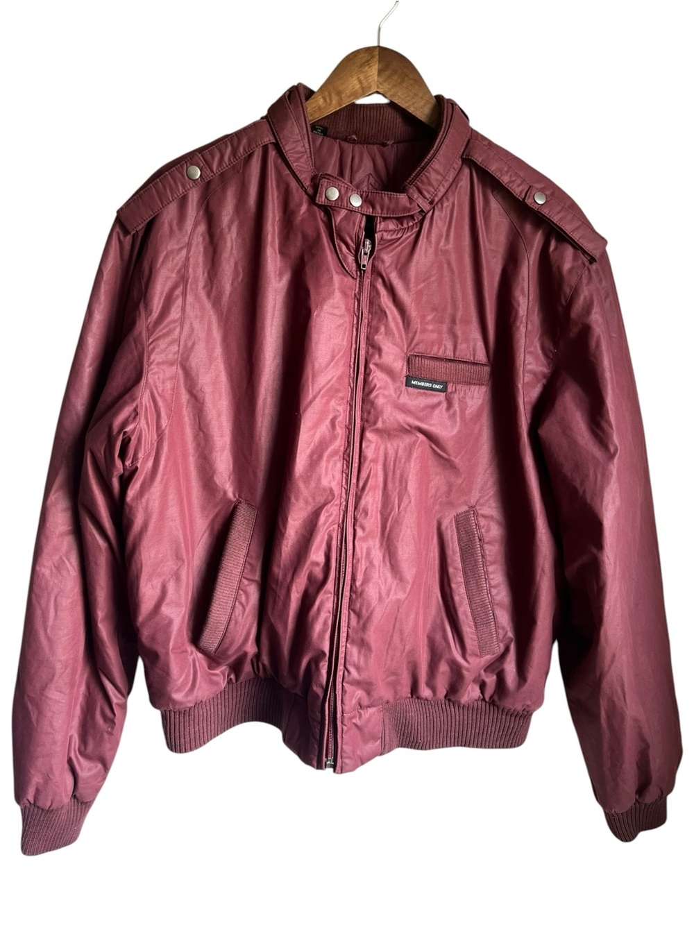 Vtg 1980's Members Only Mens 42 Cafe Racer Jacket Bomber Burgundy Red Moto Korea